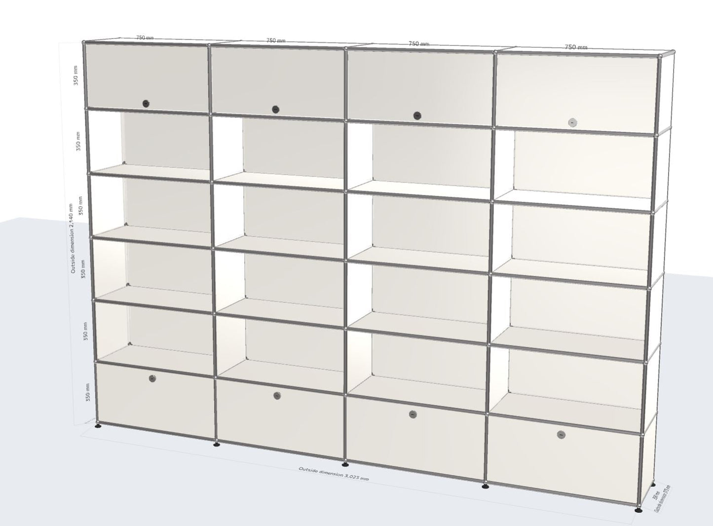 4x5 Module High Board (Top 4 Flip-up Doors, Bottom 4 Drop-down Doors) [W(750+750+750+750)XD350XH(350+350+350+350+350)]