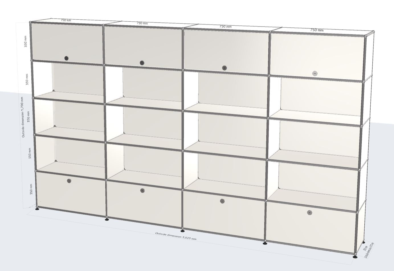 4x5 Module High Board (Top 4 Flip-up Doors, Bottom 4 Drop-down Doors) [W(750+750+750+750)XD350XH(350+350+350+350+350)]