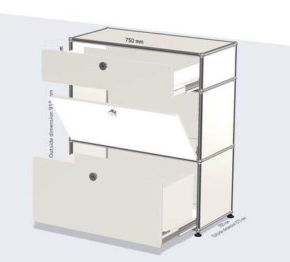 1x3 Module High Board (3 Door) [W750XD350XH(350+350+175)] with 1 Middle Drop Down Door + 2 Top & Bottom Drawer