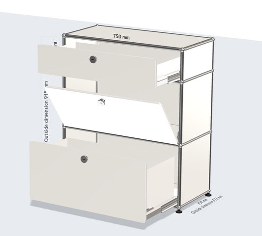 1x3 Module High Board (3 Door) [W750XD350XH(350+350+175)] with 1 Middle Drop Down Door + 2 Top & Bottom Drawer